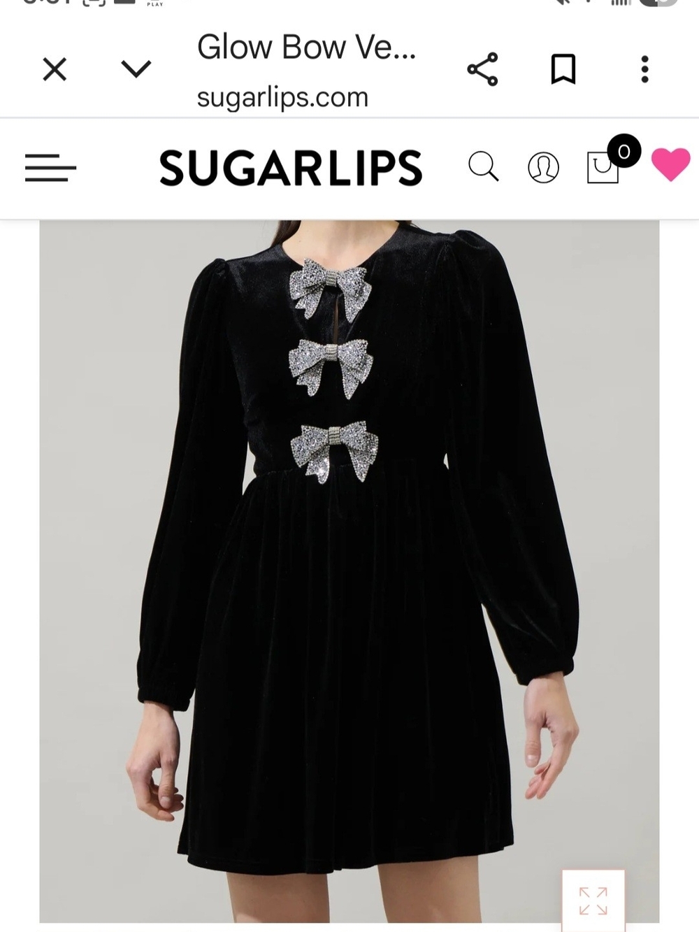 Sugarlips Black Velvet Dress with Silver Glitter Bows
